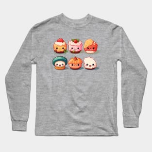 Cute cakes and sushi in Japanese food style Long Sleeve T-Shirt